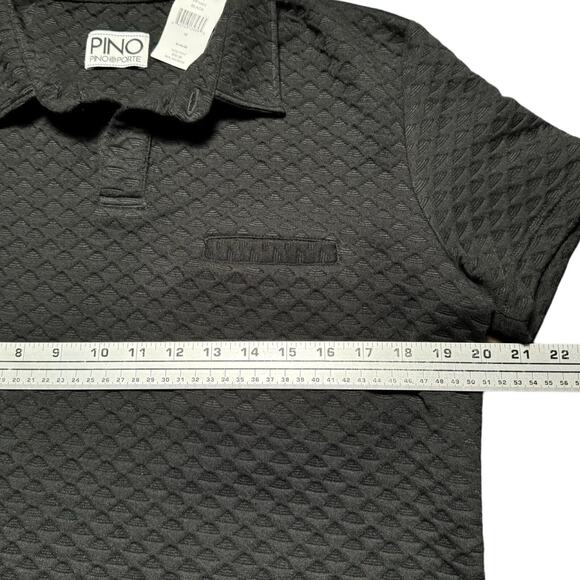 PINO BY PINOPORTE Textured Waffle-Knit Polo Black Men's Medium $100+ MSRP - Picture 3 of 5